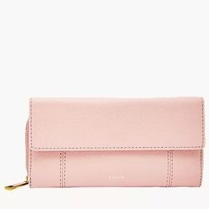Fossil Jori Blush Pink Leather Flap Clutch Foldover Wallet